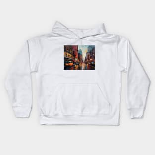 Rainy city oil painting Kids Hoodie